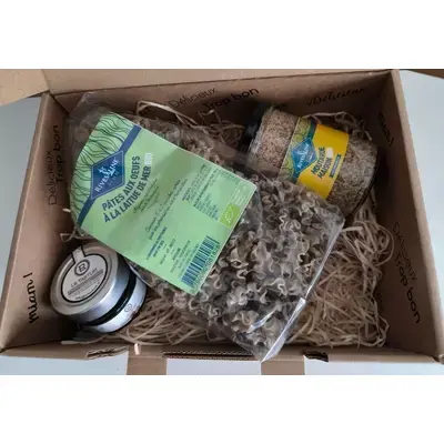 Coffret cadeau 3 produits moutarde et pates à la laitue de mer Rivesaline, lamelles de truffe LR Tartufi