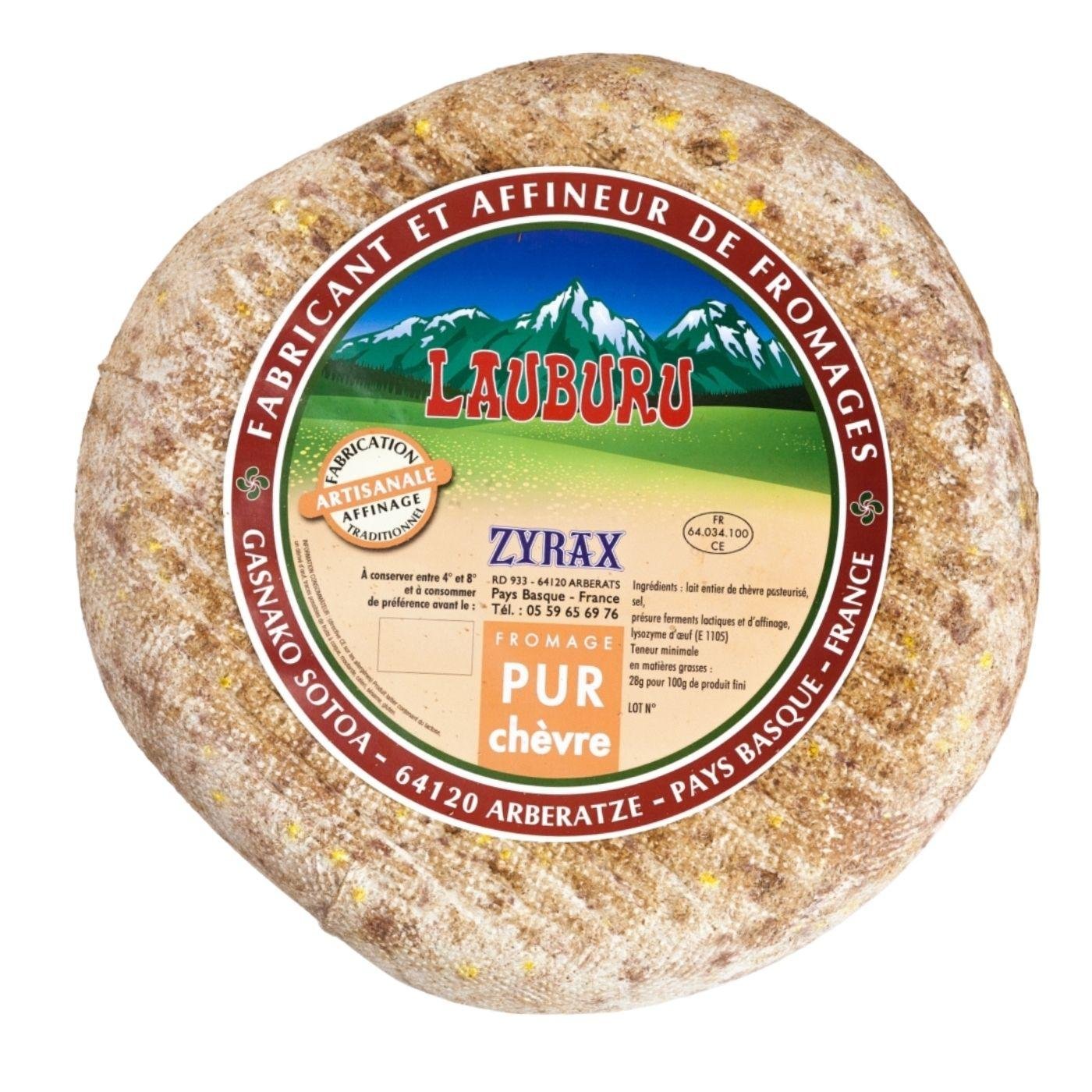 Tomme de Pur chèvre au lait cru 6 kg - LAUBURU-ZYRAX